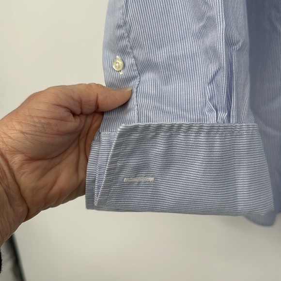 Brooks Brothers‎ Makers Collection Blue Pinstripe Dress Shirt Men's Size 17-35 - Picture 3 of 13
